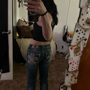 Miss Me Dark Blue Boot Cut Jeans with Embroidery